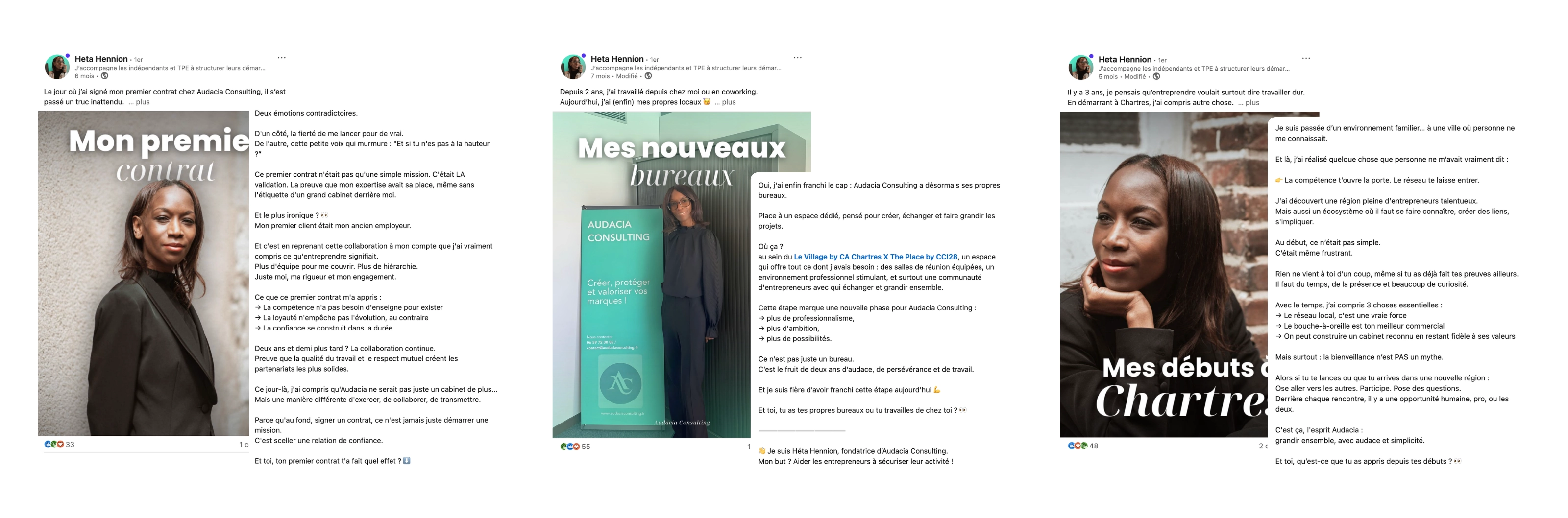 Sélection de posts LinkedIn réalisés pour Audacia Consulting