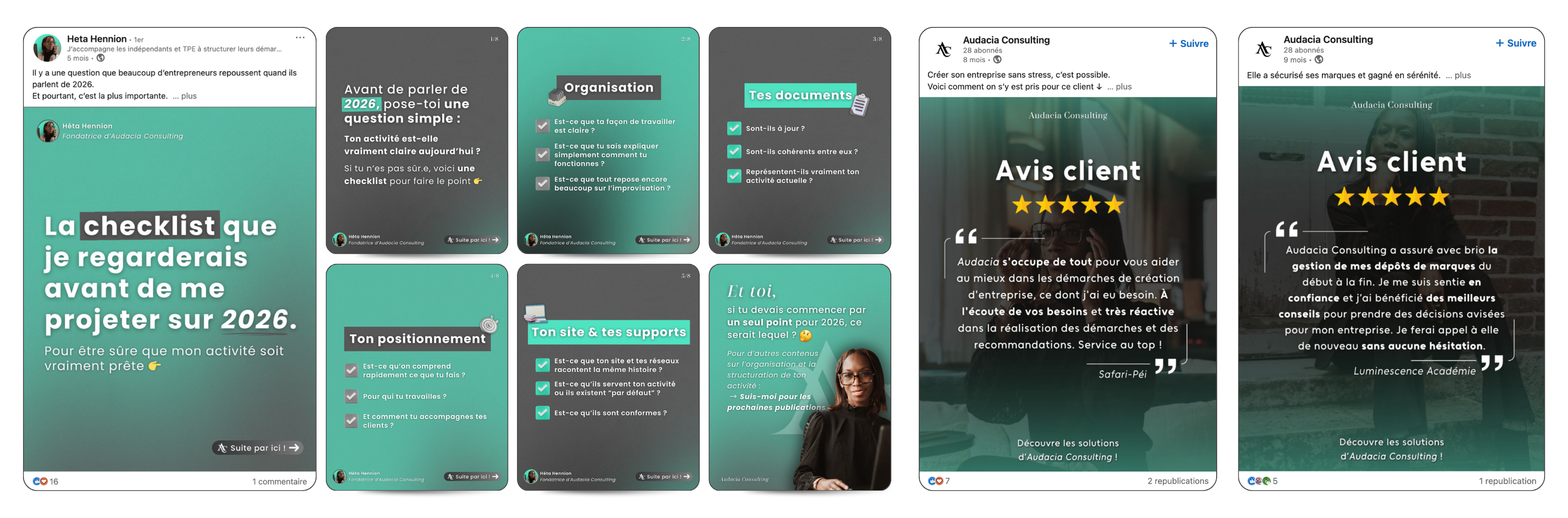 Sélection de carrousels réalisés pour Audacia Consulting