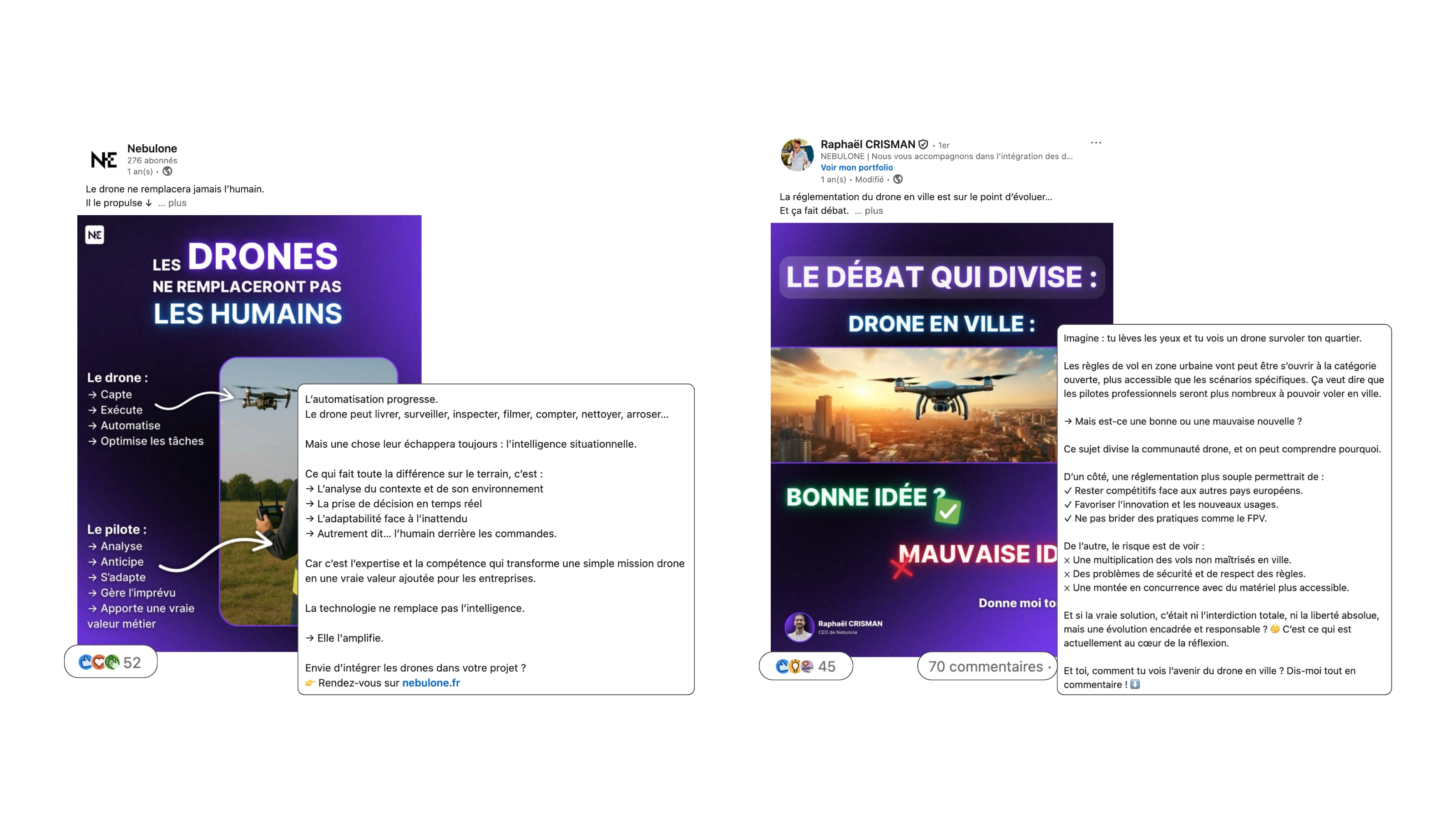 Première sélection de posts LinkedIn réalisés pour Nebulone