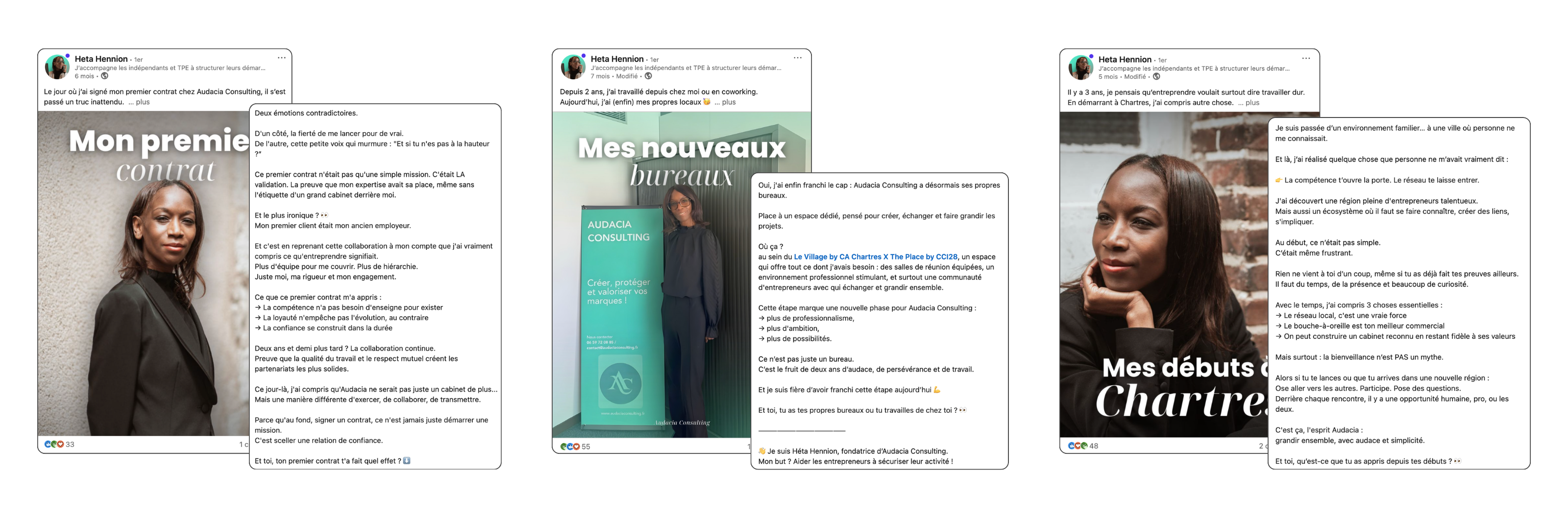 Sélection de posts LinkedIn réalisés pour Audacia Consulting