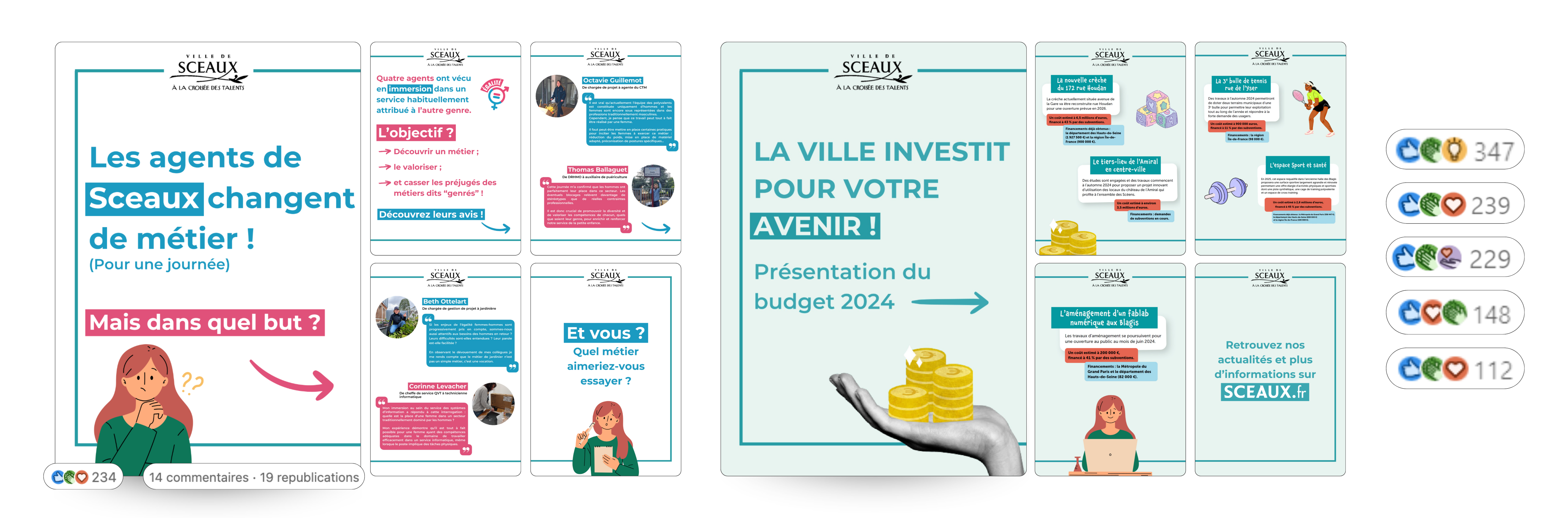 Sélection de posts LinkedIn réalisés pour la Ville de Sceaux