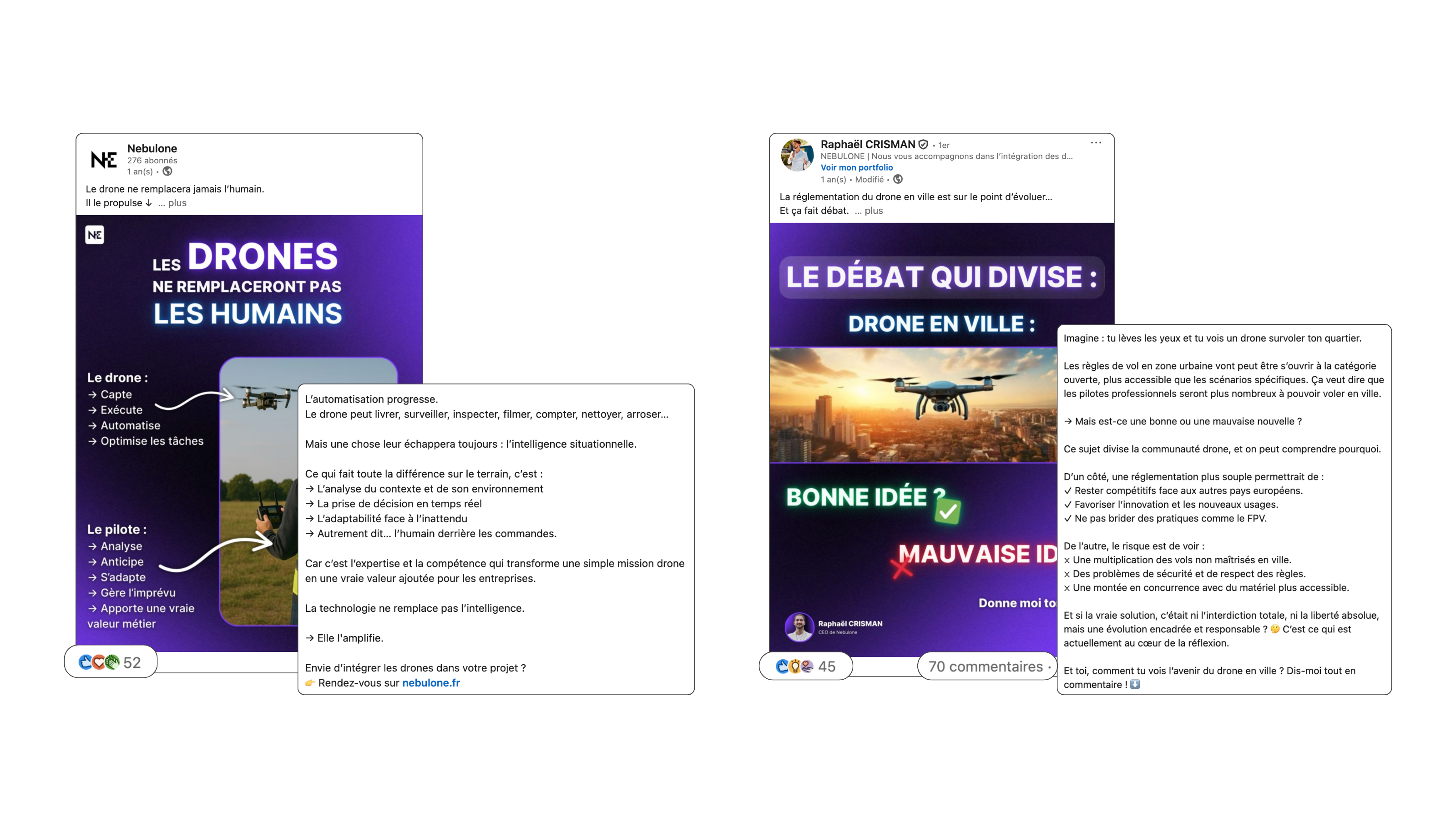 Première sélection de posts LinkedIn réalisés pour Nebulone